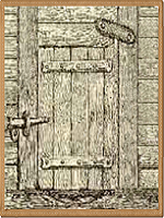 Drzwi na biegunach osadzone na dole w przyciesi, a na górze w kunie